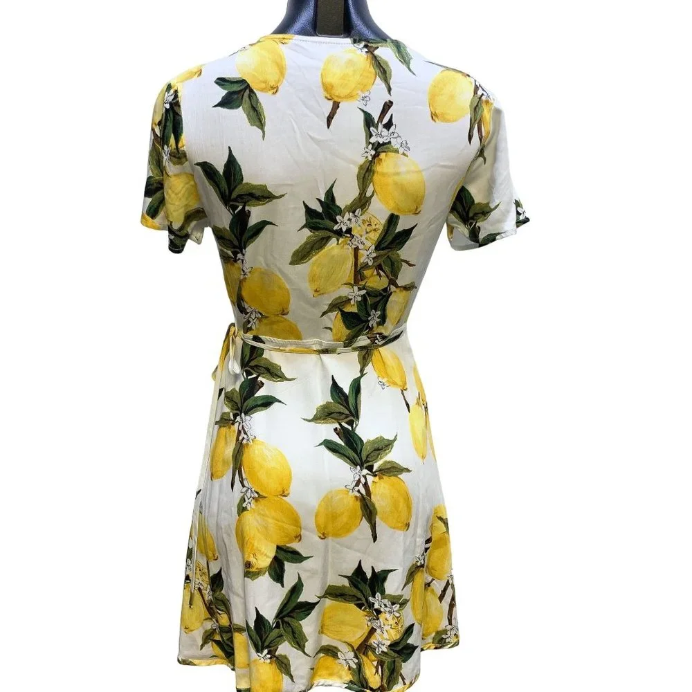 NWT Dress Forum Los Angeles  Lemon Print Dress White Yellow Small - Picture 3 of 4